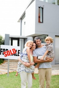 Happy family buying a home.