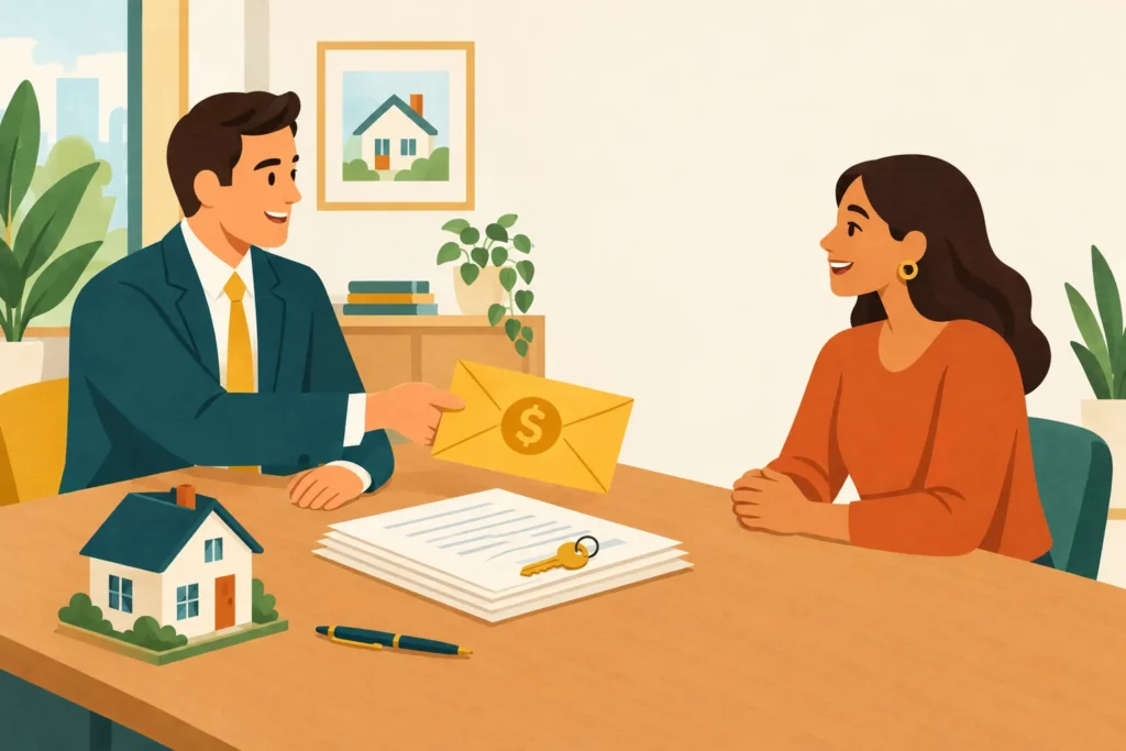 Seller and buyer signing a purchase agreement with a seller paid buydown credit for a Grand Rapids home